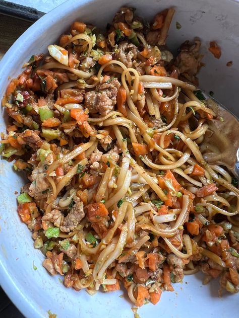 Ground Pork Dandan Noodles Ground Pork Noodle Bowl, Ground Pork Ramen Noodle Recipes, Ground Pork Rice Noodles, Ground Pork Ramen, Ground Pork Stir Fry Noodles, Ground Pork Recipes For Dinner, Ground Pork Sausage Recipes, Dandan Noodles, My Bizzy Kitchen