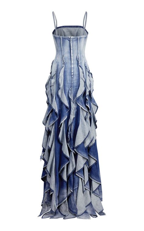 Ruffle Cocktail Dress, Ralph Lauren Fashion, Denim Ruffle Dress, Dress Moda Operandi, Pink Wedding Dresses, Dress Denim, Fashion Illustration Dresses, Ralph Lauren Style, Frill Dress