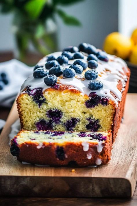 Blueberry Yogurt Cake - Insanely Good Blueberry Yogurt Loaf, Lemon Breakfast Cake, Yogurt Loaf Cake, Blueberry Yogurt Cake, Greek Yogurt Cake, Lemon Yogurt Cake, Yogurt Bread, Greek Yogurt Flavors, Blueberry Yogurt