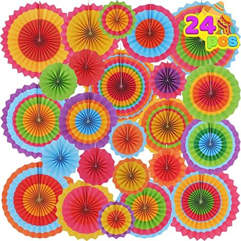 AmazonSmile: 24 Colorful Hanging Paper Fan Round Wheel Disc for Fiesta Party Supplies Decoration, Luau Event Photo Props, Cinco De Mayo Mexican Festivals, Carnivals, Taco Tuesday Event. : Toys & Games Mexican Paper Flowers, Mylar Letter Balloons, Fiesta Party Supplies, Paper Fan Decorations, Fiesta Party Decorations, Paper Fan, Fan Decoration, Theme Color, Paper Fans