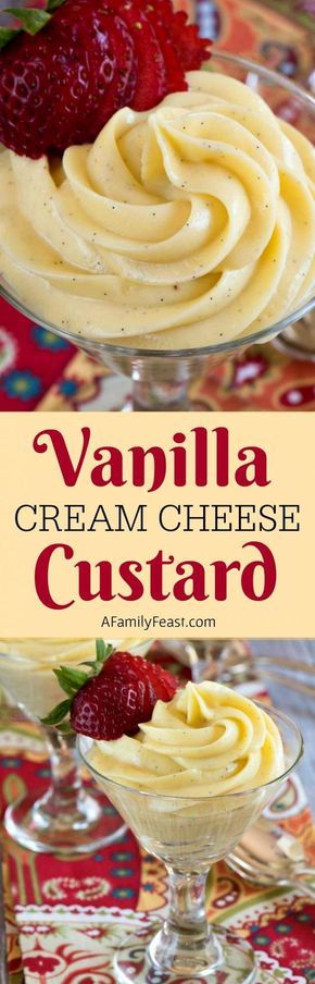 Vanilla Cream Cheese Custard - A creamy, decadent and rich vanilla custard dessert. (So delicious!) Cream Cheese Custard, Pudding Icing, Vanilla Cream Cheese, Weight Watcher Desserts, Dessert Oreo, Custard Pudding, Custard Desserts, Custard Recipes, Vanilla Custard