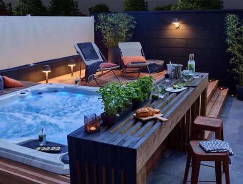 Whirlpool Deck, Backyard Spa, Hot Tub Landscaping, Hot Tub Patio, Outdoor Hot Tub, Concrete Patios, Hot Tub Deck, Small Terrace, Hot Tub Backyard