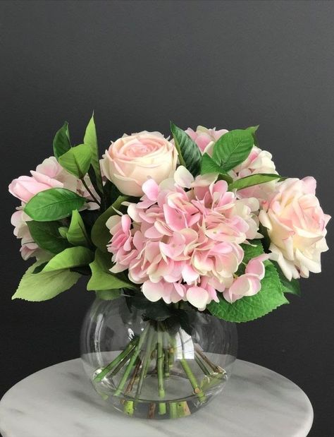 Fish Bowl Vases, Pink Marshmallow, Pink Marshmallows, Spring Flower Arrangements, Silk Arrangements, Blush Wedding Flowers, Flower Vase Arrangements, Faux Flower Arrangements, Round Vase