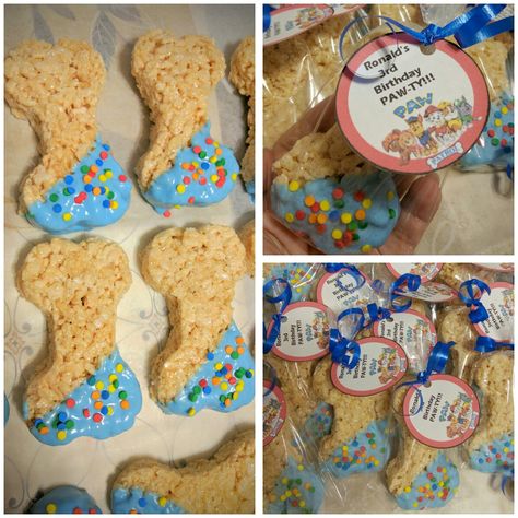 Paw patrol Rice Krispy treats Paw Patrol Rice Krispie Treats, Paw Patrol Birthday Goodie Bags, Paw Patrol Party Desserts, Paw Patrol Birthday Dessert Table, Dog Rice Krispie Treats, Paw Patrol Rice Crispy Treats, Paw Patrol Treats Ideas, Paw Patrol Food Ideas, Skye Birthday Party Paw Patrol