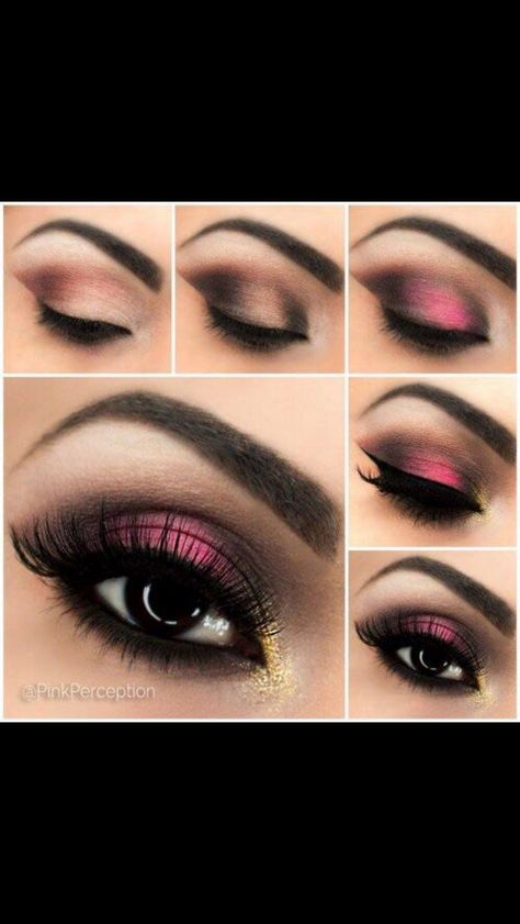 Easy Eyeshadow Looks, Trendy Nails Pink, Nails Pink Black, Easy Eyeshadow, Cheer Makeup, Black Smokey Eye Makeup, Pink Eyeshadow Look, Black Smokey Eye, Simple Eyeshadow