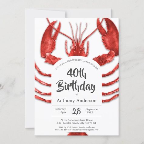 Red White Lobster Boil Custom Birthday Party Invitation  Zazzle Lobster Birthday, Lobster Boil, Lobster Dinner, 80th Birthday Invitations, 50th Birthday Invitations, Red Lobster, 50th Birthday Party, Create Your Own Invitations, Invitation Sizes