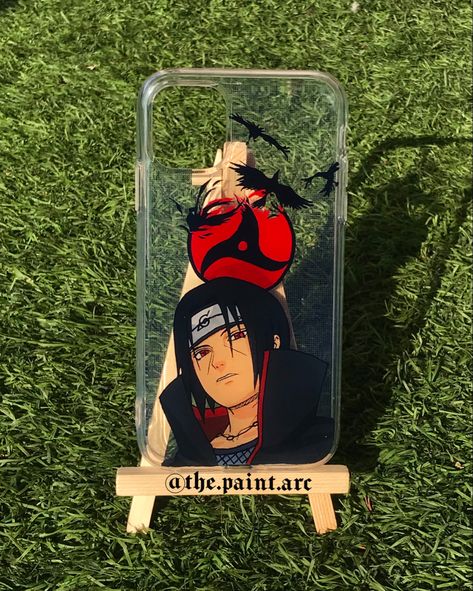 Naruto Phone Cover Ideas, Itachi Phone Case Painting, Anime Phone Cover Painting, Naruto Phone Case Painting, Anime Phone Cases Diy, Naruto Phone Cover, Handmade Phone Case Painted, Anime Phone Cover, Diy Resin Phone Case