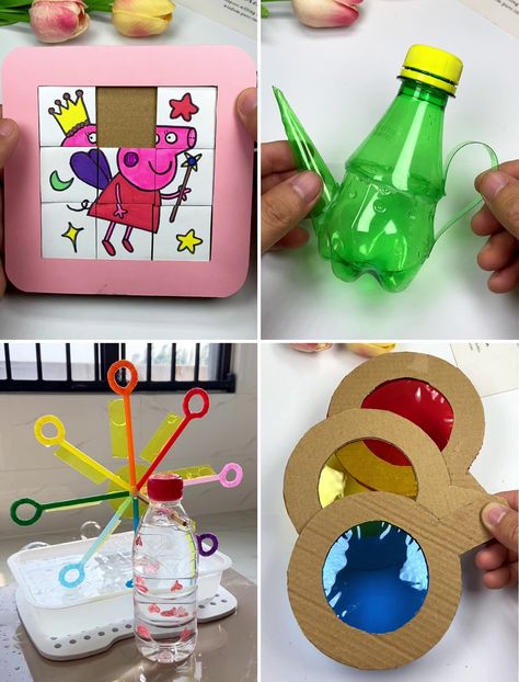 Toys Made Of Recycled Materials, Diy Toys With Recycled Materials, Toys Out Of Recycled Materials, Toys From Recycled Materials, Toy From Recycled Materials, Recycle Games For Preschool, Games With Recycled Materials, Toy Out Of Recycled Material, Diy Moving Toys