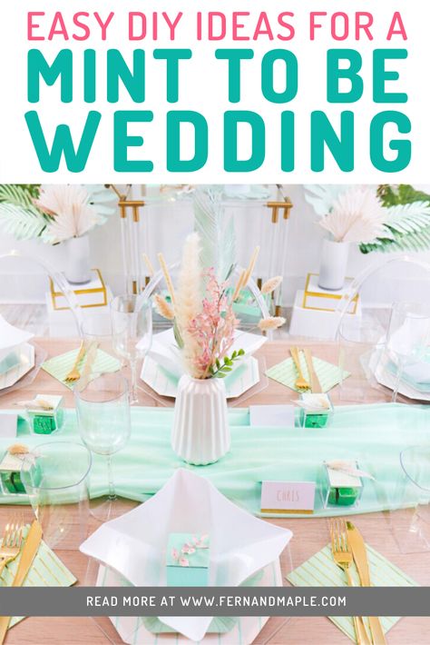 Lots of Easy DIY Wedding Ideas for a Mint to Be Color Palette. Including geometric shapes, Neo Mint Boutonnieres and soft cream and blush florals on the wedding cake. This theme can easily work for a mint to be bridal shower as well. See all the ideas and mint to be wedding inspiration on Fern and Maple www.fernandmaple.com Mint To Be Bridal Shower Theme, Mint Green Wedding Theme, Geometric Wreath, Rehearsal Dinner Themes, Mint Favors, Diy Tea Party, Sweet Table Wedding, Mint Decor, Bridal Shower Invitations Diy