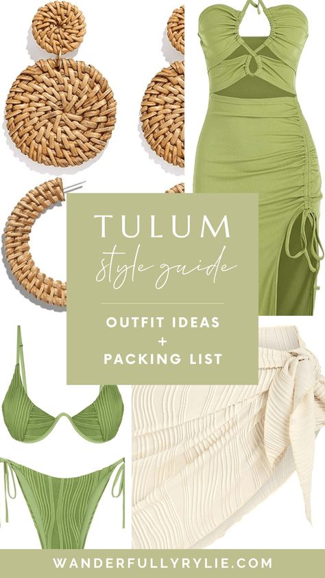 Tulum Packing List: What to Wear, Style Guide & Outfit Ideas | Wanderfully Rylie Tulum Style Clothing, Tequila Sunrise Beach Outfit, Evening Vacation Outfits, What To Pack For Tulum Mexico, What To Wear In Tulum Mexico, Tulum Party Outfit, Tulum Beach Club Outfits, Tulum Night Outfit, Tulum Outfits Ideas Black Women