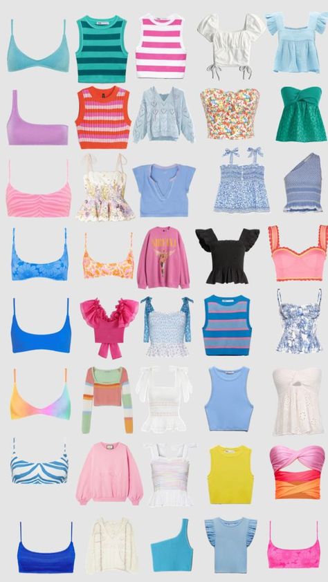 Cute Summer Outfits Colorful, Preppy Clothes For Summer, Summer 2024 Inspiration, Clothes For Summer 2024, Summer Clothes Collage, Preppy School Outfits Summer, Summer Outfits And Where To Buy Them, Summer Clothing Brands, Cute Preppy Tops