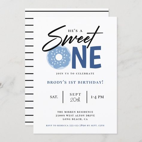 Donut Birthday Party, Blue Donuts, Boys 1st Birthday Party Ideas, Donut Birthday, 1st Birthday Party Invitations, 1st Birthday Party Themes, 1st Birthday Themes, First Birthday Party Themes, Baby Boy 1st Birthday