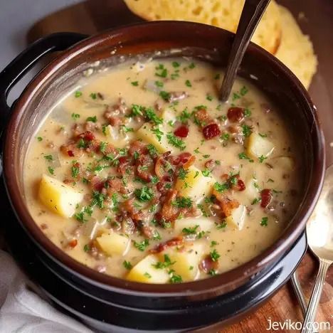 Slow Cooker Creamy Potato Bacon Soup - Life with Susan Creamy Potato Bacon Soup, Mushroom Potato Soup, Cold Weather Recipes, Creamy Potato Soup Recipe, Bacon Chowder, Slow Cooker Bacon, Potato Bacon Soup, Meatloaf Dinner, Potato Bacon