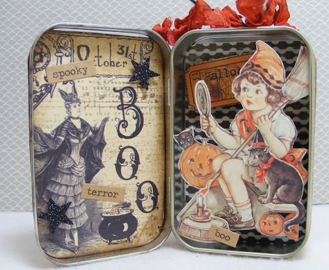 Altoid Tin Ideas Diy, Altoid Tin Ideas, Altered Altoid Tins, Halloween Challenge, Halloween Ephemera, Tin Ideas, Tim Holtz Halloween, Vintage Spooky, Vintage Halloween Images