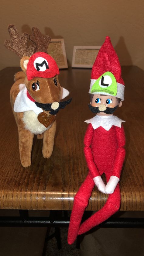 Elf On The Shelf Stuffed Animals, Elf On The Shelf Mario Ideas, Reindeer On The Shelf Ideas, Elf On The Shelf Friends, Elf On The Shelf Ideas With Elf Pets, Elf On Shelf With Pet Ideas, Elf On The Shelf December Birthday, Elf On The Shelf Ideas Reindeer, Elf Pets Reindeer Ideas