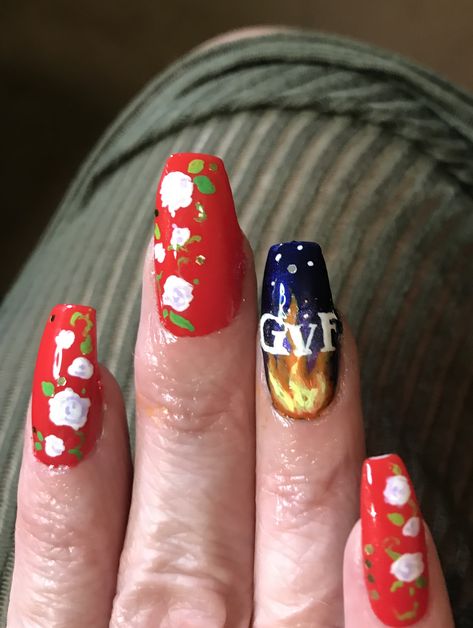 Hand painted @anglodaisy nail art 2019 Greta Van Fleet Nails, Rock Nail Art, Rock Nails, Greta Van Fleet, Hard Nails, Makeup Nails, Nail Design, Design Ideas, Nail Designs