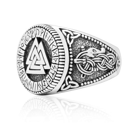 925 Sterling Silver Viking Valknut Runes Jormungand Handcrafted Ring - SilverMania925 Viking Rings For Men, Midgard Serpent, Viking People, Valknut Symbol, Viking Rings, St Michael Pendant, Brother Gifts, Odin God, Jewelry Ancient