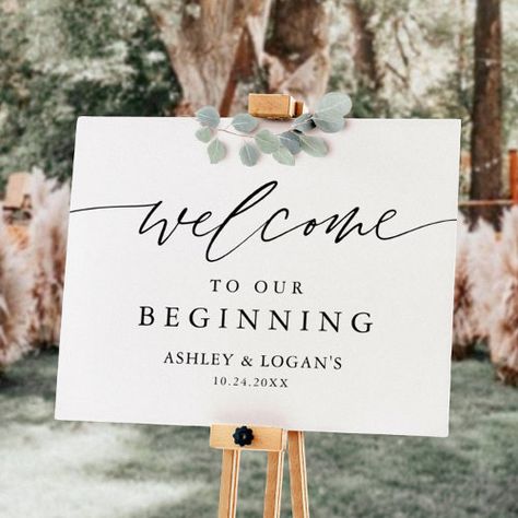 Large Welcome Sign, Welcome To Our Beginning, Calligraphy Welcome, Reception Sign, Rustic Wedding Signs, Reception Signs, Wedding Posters, Calligraphy Wedding, Wedding Welcome Sign