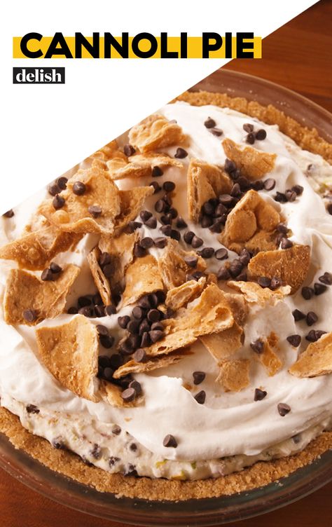 Cannoli Pie is the no-bake dessert you never knew you needed. Get the recipe at Delish.com. #recipe #easy #easyrecipe #pie #dessert #dessertrecipes #nobake #chocolate #cheese Cannoli Pie Recipe, Cannoli Pie, Cooking Asparagus, Pie Dessert, Cannoli, Eat Dessert, Decadent Desserts, Sweets Treats, Healthy Dessert