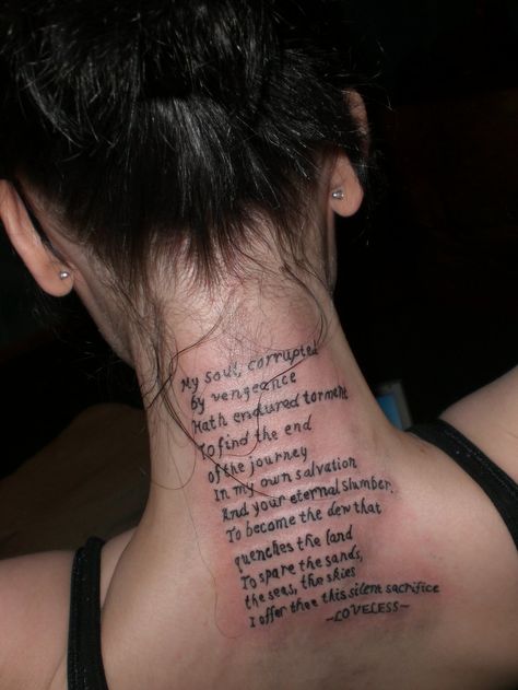 tattoo of an excerpt of Loveless from Final Fantasy VII Genesis Tattoo, 27 Tattoo, Scripture Tattoos, Love Quote Tattoos, Wörter Tattoos, Tattoo Quotes For Men, Tattoo Son, Quote Tattoos Girls, Good Tattoo Quotes