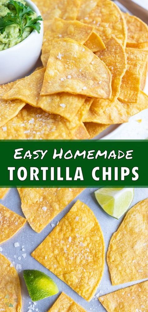 Tortilla Chips Recipe, Vegan Chips, Chip Recipe, Tortilla Chip Recipe, Baked Tortilla Chips, Homemade Tortilla, How To Make Tortillas, Homemade Tortilla Chips, Homemade Chips