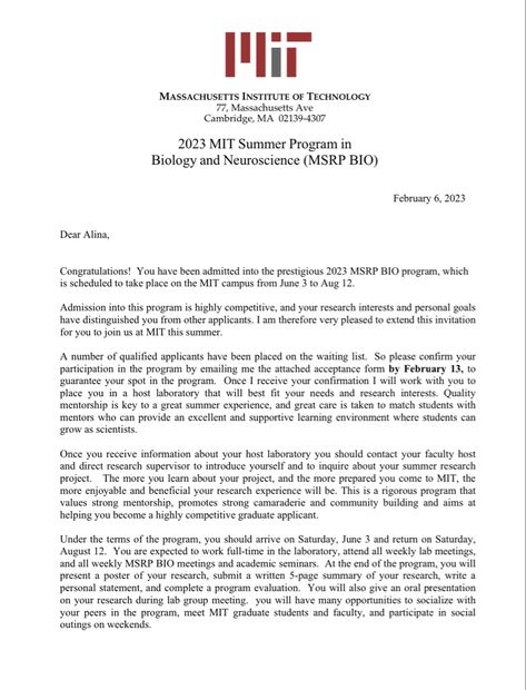 i applied for the MSRP-BIO research program at MIT to focus on my computational biology skills this summer. with spelman not offering a course in computational biology, it was important for that to be my focus this summer as i am going into my senior year and applying for MD/PhD post-bacc programs. Thankfully, I was accepted and will be heading to MIT this summer! Mit Acceptance Letter, Researcher Aesthetic, Mit University, College App, Usa Life, Computational Biology, College Apps, College Vision Board, Usa University