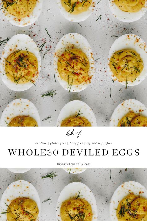 These Whole30 Deviled Eggs are so easy to make, made with minimal ingredients and are packed with protein. They make for the perfect snack to have in the fridge during a busy week or appetizer to bring to impress at a picnic. Paleo Deviled Eggs, Whole 30 Meal Plan, Deviled Eggs Easy, Whole 30 Diet, Deviled Eggs Recipe, Protein Snacks, A Picnic, Deviled Eggs, Whole 30 Recipes