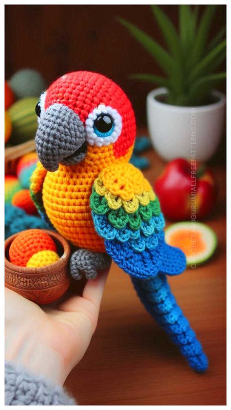 Baby Parrot Bird Amigurumi Crochet Free Pattern Crochet Parrot Free Pattern, Amigurumi Bird Free Pattern, Crochet Bird Patterns Free, Crochet Birds Free Pattern, Crochet Freeform Pattern, Bird Crochet Pattern, Crochet Presents, Amigurumi Crochet Free Pattern, Bird Amigurumi