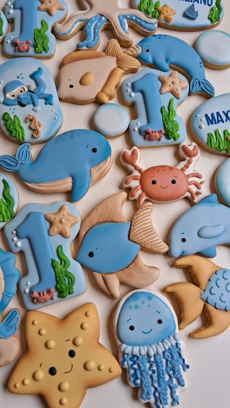 Sea Animal Cookies Decorated, Ocean Animal Cookies, Sea Life Cookies Decorated, Ocean Animal Cookies Decorated, Sea Creature Cookies, Ocean Cookies, Art Cookies, Shower Cookies, Baby Shower Cookies