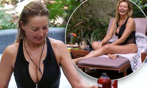 I'm A Celebrity 2016: Carol Vorderman shows off figure in low-cut swimsuit at the spa Jungle Spa, Adam Thomas, Carol Vordeman, Low Cut Swimsuit, Carol Vorderman, Jumping For Joy, Yellow T Shirt, The Spa, A Celebrity