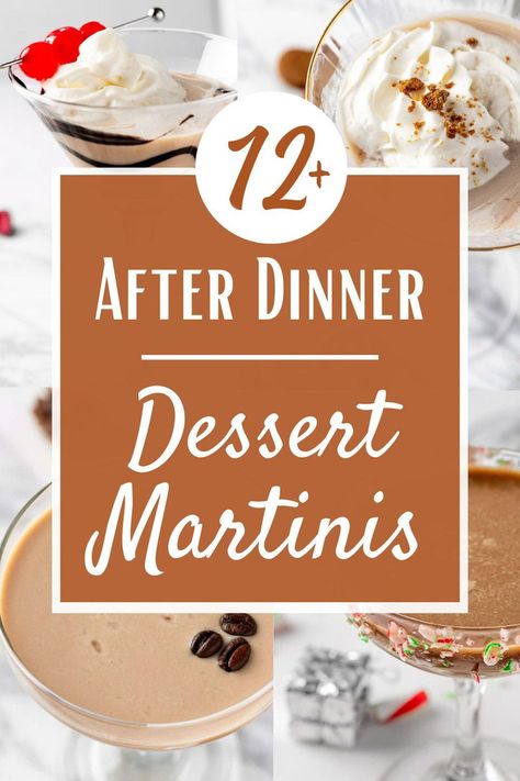 This list of Dessert Martinis includes all the best after dinner creamy cocktails that are perfect for serving with dessert. Every one of these drinks is easy to make and absolutely delicious! Fun Martini Drinks, Dessert Cocktail Recipes, Desert Cocktails, Dessert Martini Recipes, Dessert Martinis, Sweet Martini Recipes, Dessert Martini, Sweet Martini, List Of Desserts