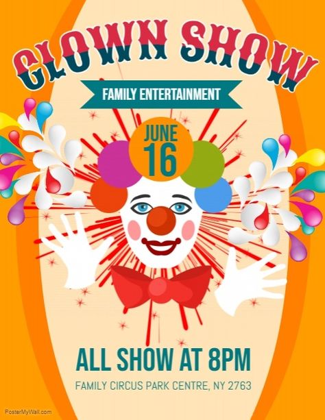 Clown Show Flyer Clown Show, Show Flyer, Family Circus, Circus Clown, Family Entertainment, Pops Cereal Box, Circus, Quick Saves, Design