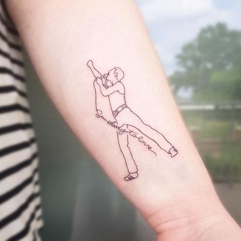 Freddie Mercury Inspired Tattoos, Bohemian Raphsody Tattoo, Freddie Mercury Tattoo Minimalist, Queen The Band Tattoo, Queen Inspired Tattoos Band, Queen Band Tattoo Small, Freddie Mercury Tattoo Small, Band Queen Tattoo, Matching Tattoos Music