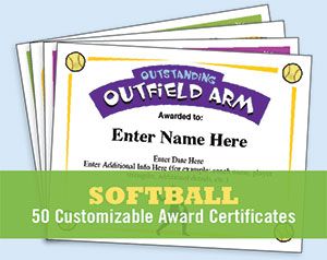 Softball certificates. Just personalize, print and present. Softball Awards, Basketball Awards, Award Template, Awards Certificates Template, Life Coach Quotes, Softball Season, Softball Coach, Softball Life, Award Certificates