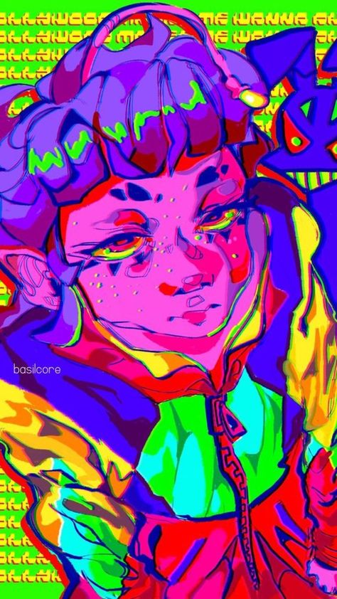 Hyperpop Character Design, Hyper Pop Color Palette, Hyper Pop Art Style, Bold Art Style, Eye Strain Color Palette, Hyperpop Palette, Eyestrain Color Palette, Funky Colorful Art, Messy Coloring Art Style