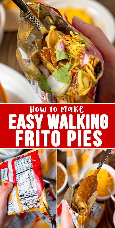 Walking Frito Pie, Walking Recipes, Walking Meals, Walking Snacks, Walking Desserts, Camping Food Ideas Dinner, Food Ideas Dinner, Summer Party Food, Walking Tacos Recipe