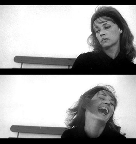 Jeanne Moreau in Jules & Jim (1962, dir.  Francois Truffaut)  “I never laughed before I met you two. I always looked like this. But that’s over for good. Now it’s like this.” Jules Et Jim, Jules And Jim, Francois Truffaut, French New Wave, Jeanne Moreau, Jean Luc Godard, French Cinema, French Films, Movie Director