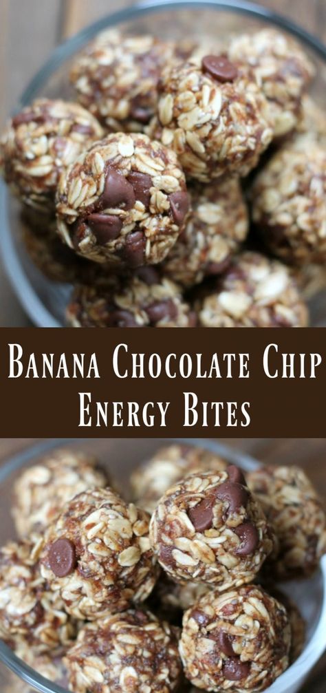 Banana Chocolate Chip Energy Bites Chocolate Chip Energy Bites, Snack Meal Prep, Energy Bites Healthy, Energy Balls Healthy, Energy Bites Recipes, No Bake Energy Bites, Energy Ball Recipe, Spiced Chocolate, Banana Chocolate