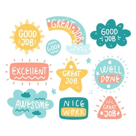 Hand drawn good job and great job sticke... | Premium Vector #Freepik #vector #quote #text #congratulations #sticker Great Job Stickers, Procreate Tricks, Cricut Classroom, Minecraft Valentines, Sticker Design Inspiration, Work Stickers, Diet Planner, Cute Laptop Stickers, Kids Planner