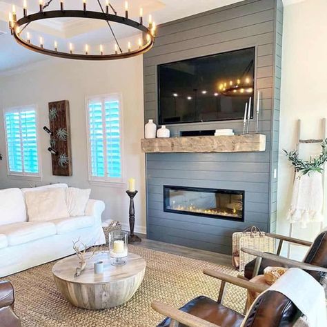 Fireplace Modern Farmhouse Living Room Francois Modernfarmhouse Modern Farmhouse Living Room Ideas, Fireplace Feature Wall, Серая Кухня, Build A Fireplace, Living Tv, Modern Farmhouse Living, Fireplace Built Ins, Rooms Ideas, Modern Farmhouse Living Room