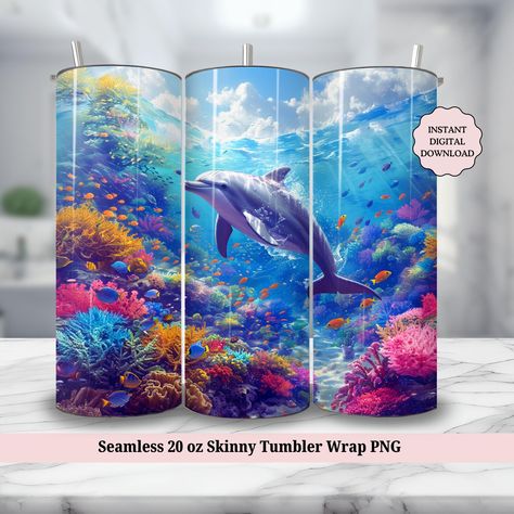 Dolphins Swimming, Ocean Theme, Marine Animals, Ocean Themes, Personalized Tumblers, Tumbler Wrap Png, Beach Lovers, Tumbler Sublimation, Marine Life