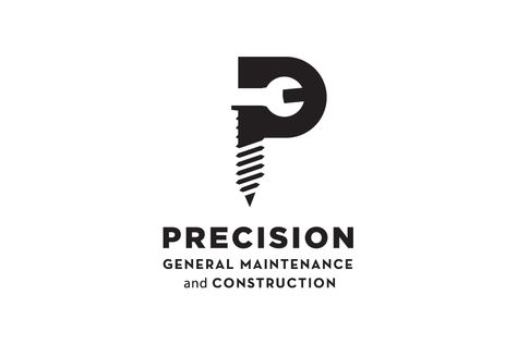 Maintenance and construction company logo. The logo clearly shows what service the company provides with the P taking on the shape of a precision drill and the negative space also looks like a wrench. Tool Logo Design, Maintenance Logo, Handyman Logo, Construction Company Logo, Tool Logo, Rose Logo, Construction Logo Design, Simple Designs To Draw, Construction Logo