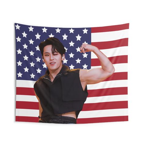 Elevate your space with a touch of Kpop charm and a whole lot of Mingyu magic with this SVT Mingyu Biceps Flag Banner! 🎤🏞️💪 As an avid fan of the charismatic Seventeen member Mingyu, you won't want to miss out on this custom wall tapestry. It's the perfect addition to any room, infusing it with style and personality.  Crafted from high-quality 100% polyester, this wall tapestry ensures both durability and long-lasting decoration. The hemmed edges provide extra strength, guaranteeing years of Mingyu Biceps, Svt Mingyu, X Banner, Svt S.coups, Seventeen Mingyu, Tour Merch, Mingyu Seventeen, America Flag, Kpop Merch