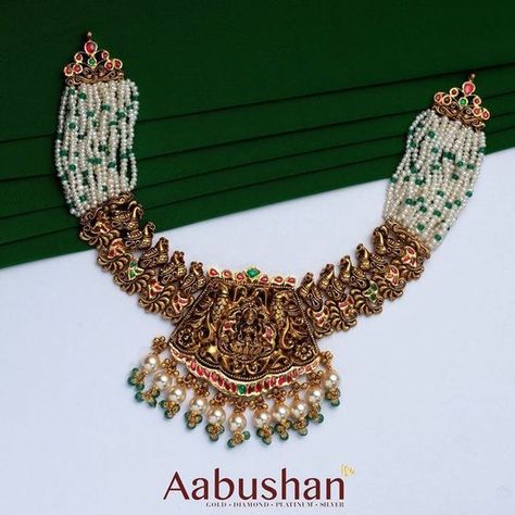 Aabushan Jewellery, Beaded Wedding Jewelry, Wedding Jewelry Sets Bridal Jewellery, Short Blouse, Temple Jewelry Necklace, Neck Pieces Jewelry, Antique Necklaces Design, Temple Jewelry, Pearl Jewelry Design