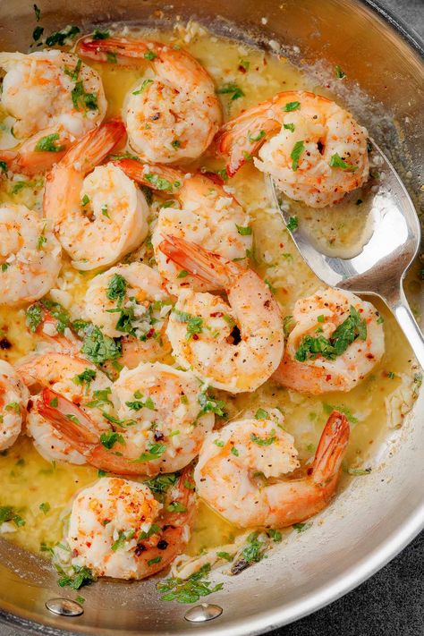 Garlic Butter Shrimp Scampi - Chefjar Shrimp And Garlic Butter, Shrimp Pasta Scampi, Shrimp Scampi With Rice Recipes, Shrimp White Rice Recipe, Stovetop Shrimp Recipes, Garlic Shrimp And Rice Recipes, Shrimp Scampi Pasta Easy, Garlic Butter Pasta Recipes, Oven Baked Shrimp Scampi