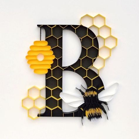 Quilling Wall Art, Bee Cottage, Bee Room, Beehive Design, Bee Themed Classroom, Bee Classroom, Bee Birthday Party, Bee Pictures, Monogram Wall Art