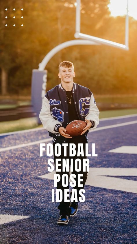 Football Senior Photo Ideas #seniorphotography #photography #photographyeducation #seniorguy Senior Football Team Picture Ideas, Football Senior Table Ideas, Senior Pictures For Football Players, Football Senior Photos With Mom, Boy Sr Picture Ideas, Senior Picture Football Ideas, Football Poses For Pictures High Schools, Senior Photo Ideas For Boys, Senior Picture Ideas Football