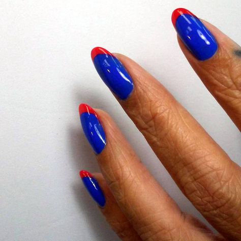 awesome 75 Mesmerizing Ideas on French Tip Nails - Fascinating French Manicure Check more at http://newaylook.com/best-ideas-on-french-tip-nails/ Red And Blue French Tip Nails, Blue French Manicure, Red French Tip Nails, Blue French Tip, Red French Tip, Blue French Tips, French Tip Nail Designs, Red French, Blue Polish