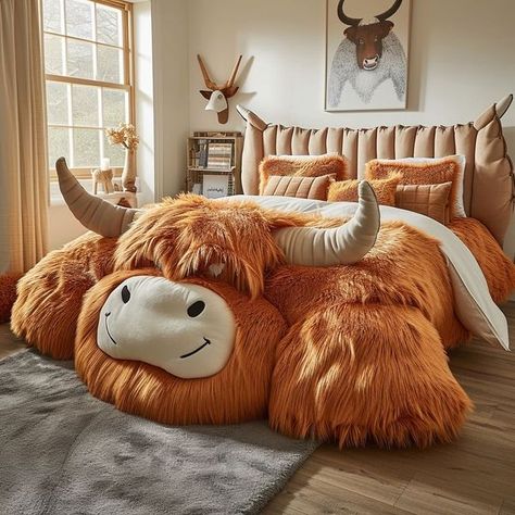 Cow Teddy Bear, I Love Cows, Bed Idea, Country Bedroom Decor, Beautiful Bed, Country Bedroom, Beautiful Bedding, Highland Cow, Room Inspo