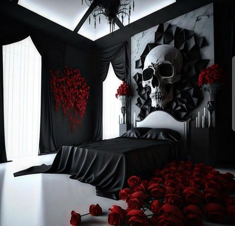 Skull Bedroom, Goth Bedroom Ideas, Skull Furniture, Gothic Decor Bedroom, House Bedroom Ideas, Gothic Interior, Fantasy Bedroom, Gothic Furniture, Dark Home Decor